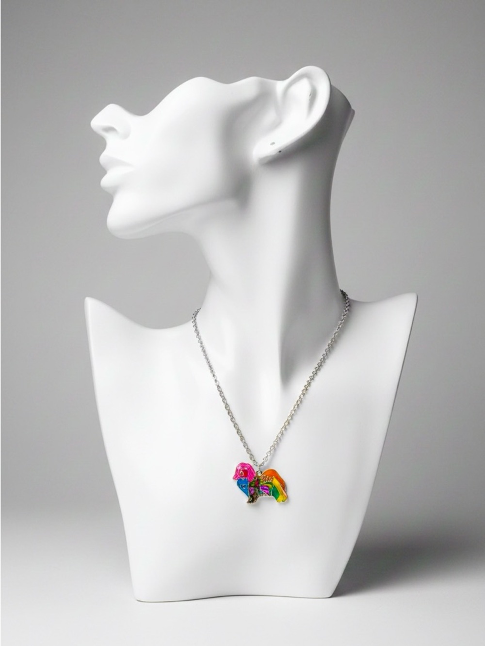 Metal Havanese Dog Pendant Adjustable Necklace with Multicolor Enamel Accents - Picture 3 of 6